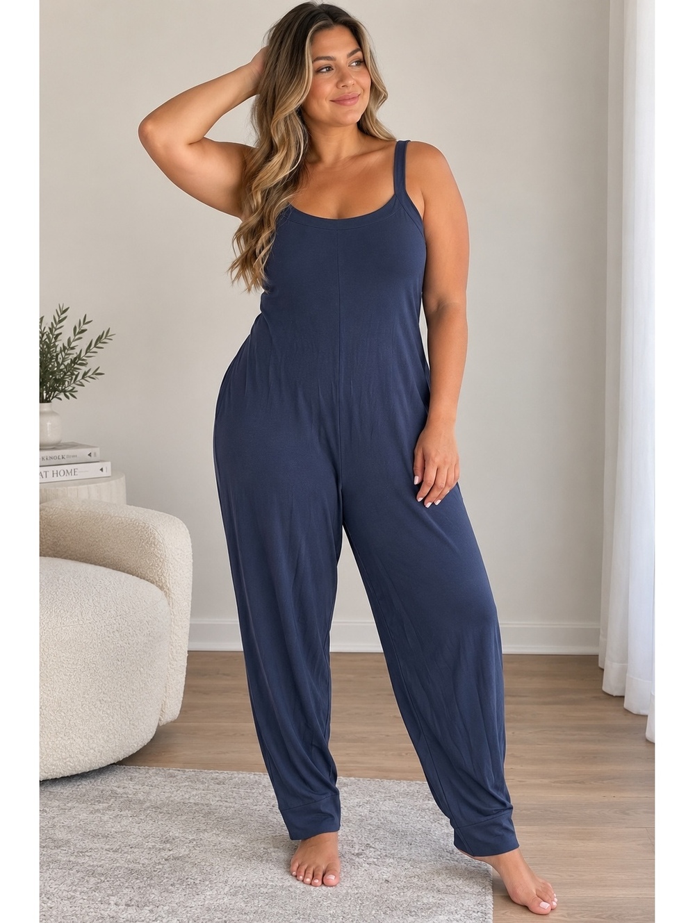 SKIMS Soft Lounge Cami Catsuit Jumpsuit Navy Blue 4X Modal Stretch Plus Size